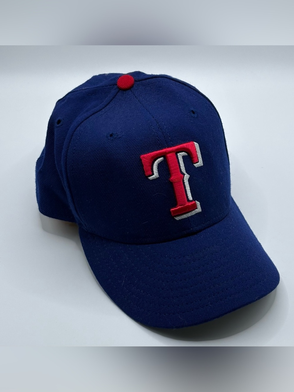New Era Texas Rangers MLB Fitted Hat Blue Red Logo Baseball Cap Made in USA
